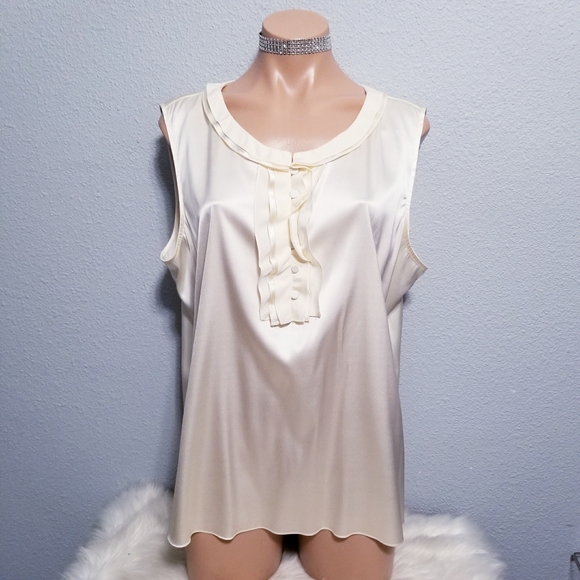 Talbots Tops - Talbots cream stretch plus size sleeveless glam ruffle office shirt top blouse